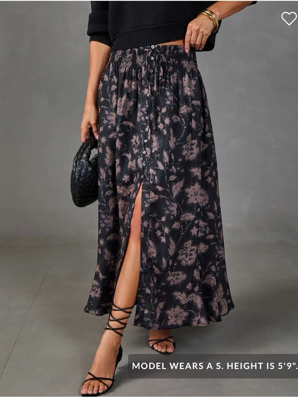 VICI Black Floral Button-Front Maxi Skirt
